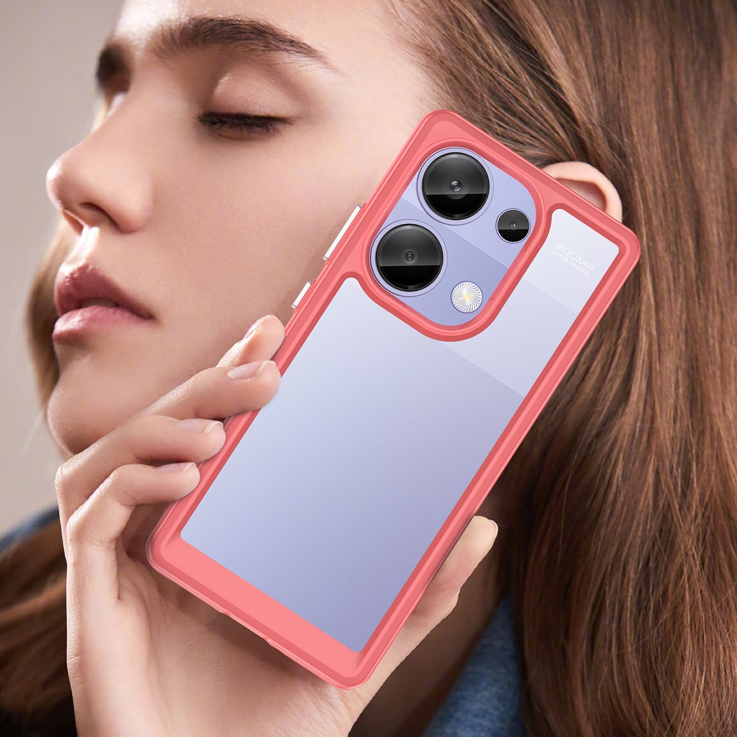 For Xiaomi Redmi Note 13 Pro 4G / Poco M6 Pro 4G Case TPU+Acrylic Clear Phone Cover - Red