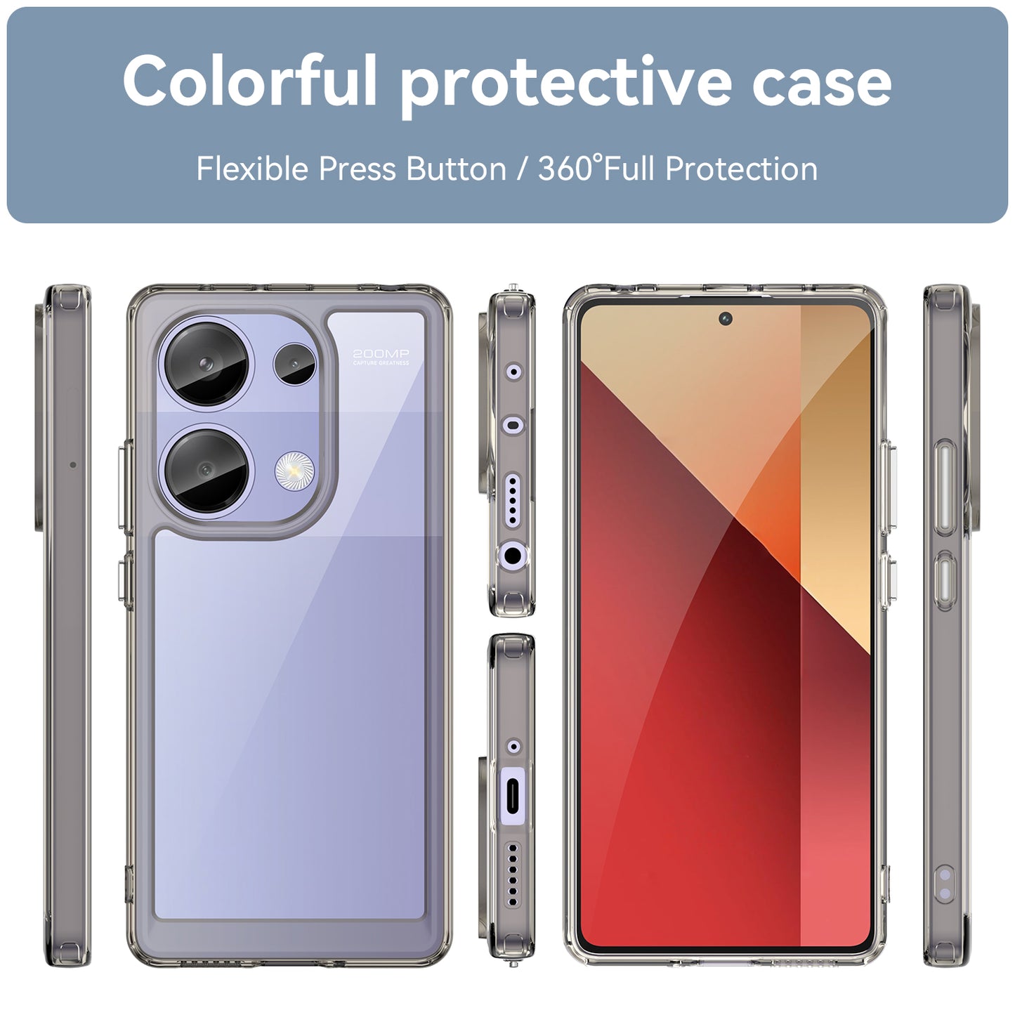 For Xiaomi Redmi Note 13 Pro 4G / Poco M6 Pro 4G Case TPU+Acrylic Clear Phone Cover - Transparent Grey