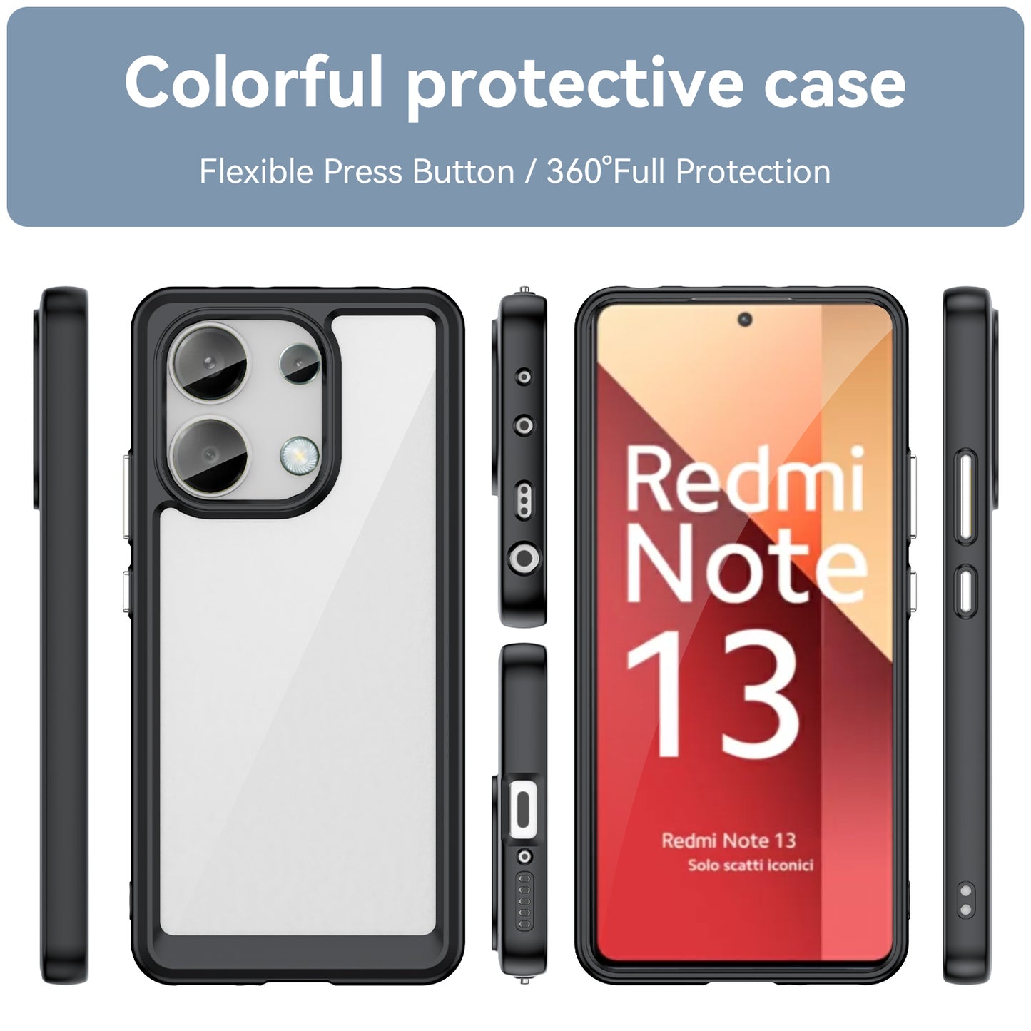 For Xiaomi Redmi Note 13 4G Case TPU + Acrylic Mobile Phone Protective Cover - Black