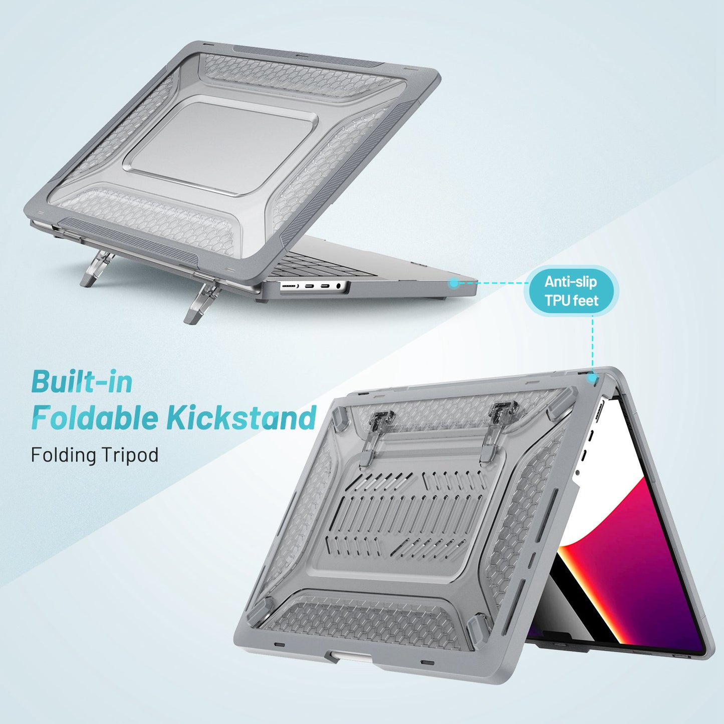 Protective Case for MacBook Pro 14 inch (2021) (A2442 M1 Pro / M1 Max) Scratch Resistant PC Front and Back Cover Laptops Anti-Drop Hard Shell - Grey