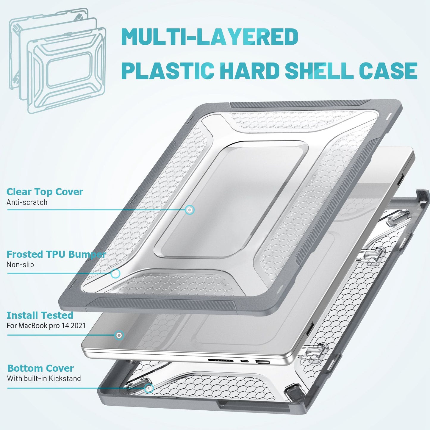 Protective Case for MacBook Pro 14 inch (2021) (A2442 M1 Pro / M1 Max) Scratch Resistant PC Front and Back Cover Laptops Anti-Drop Hard Shell - Grey