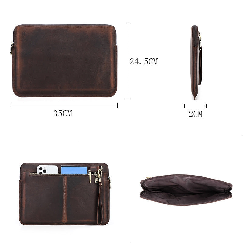 Shockproof Carrying Case for MacBook Air 13 inch (2022) A2681 Genuine Leather Storage Bag for 13" Laptops Anti-Scratch Portable Zippered Bag with Outer Pouch - Coffee