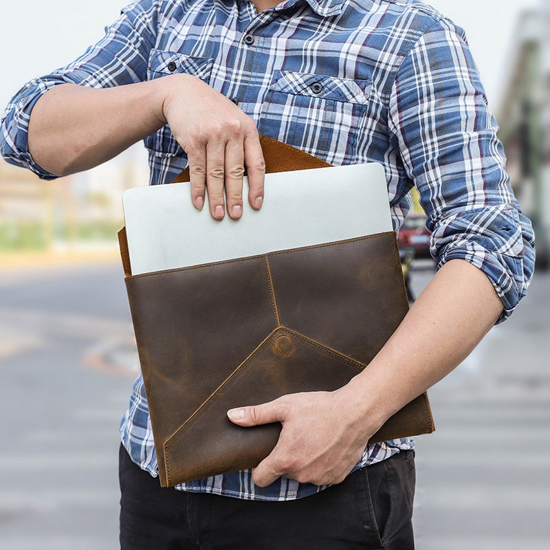 Portable Carrying Case for MacBook Air 13.6 inch (2022) A2681 Shockproof Envelope Bag for 13-inch Laptop Genuine Leather Anti-Scratch Bag with Handle Strap