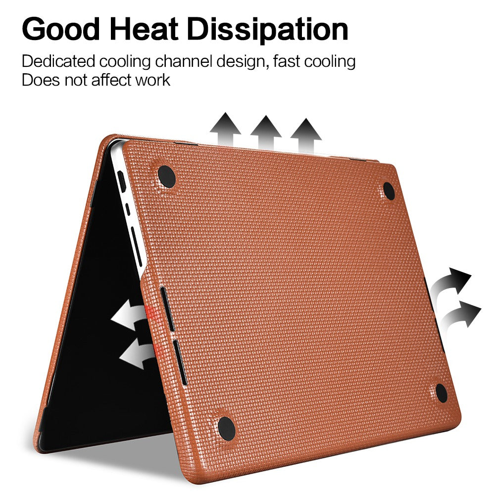 For MacBook Pro 16 inch (2022) / (2021) Shockproof Case Woven Pattern Genuine Leather Hard PC Laptops Anti-Scratch Cover - Black
