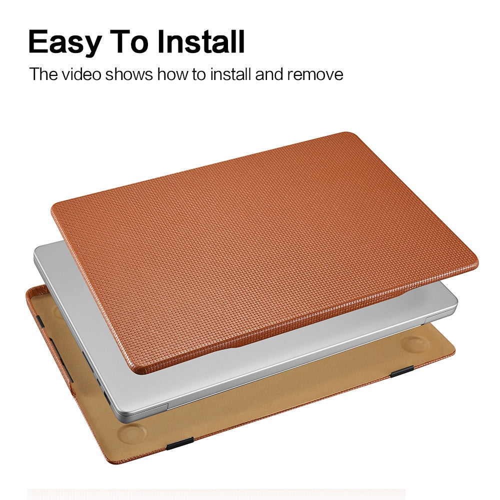 For MacBook Pro 16 inch (2022) / (2021) Shockproof Case Woven Pattern Genuine Leather Hard PC Laptops Anti-Scratch Cover - Brown