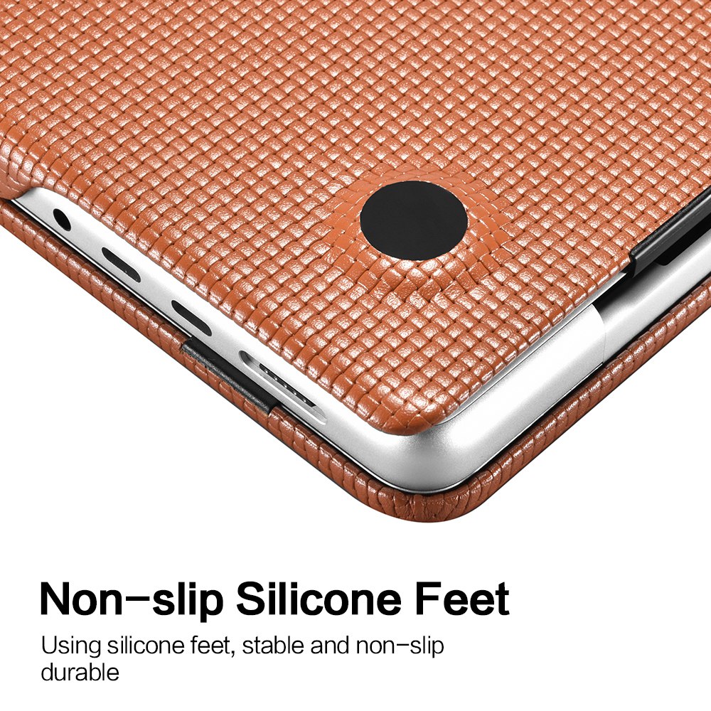 For MacBook Pro 16 inch (2022) / (2021) Shockproof Case Woven Pattern Genuine Leather Hard PC Laptops Anti-Scratch Cover - Brown