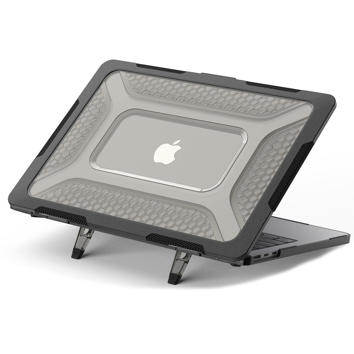 For MacBook Air 13 inch (2022) (M2 A2681) Protective Case Anti-Scratch Laptop Hard PC Case with Kickstand - Black