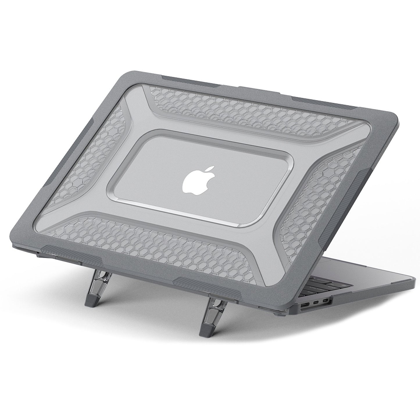 For MacBook Air 13 inch (2022) (M2 A2681) Protective Case Anti-Scratch Laptop Hard PC Case with Kickstand - Grey