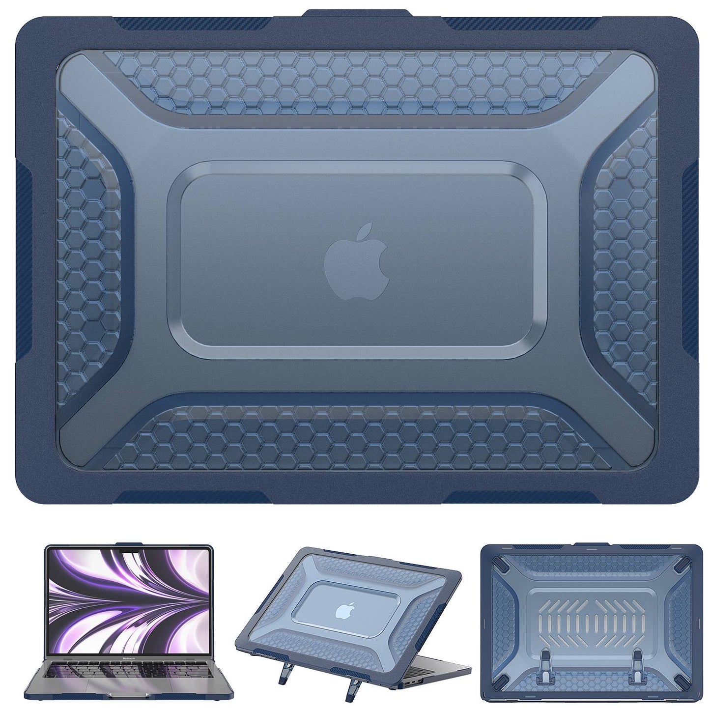 For MacBook Air 13 inch (2022) (M2 A2681) Protective Case Anti-Scratch Laptop Hard PC Case with Kickstand - Sapphire