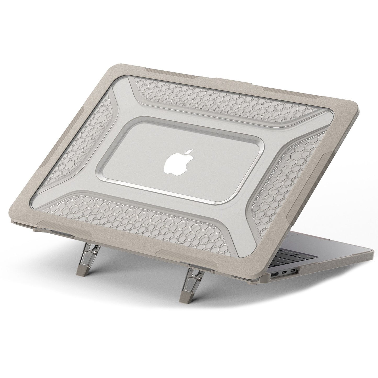 For MacBook Air 13 inch (2022) (M2 A2681) Protective Case Anti-Scratch Laptop Hard PC Case with Kickstand - Apricot