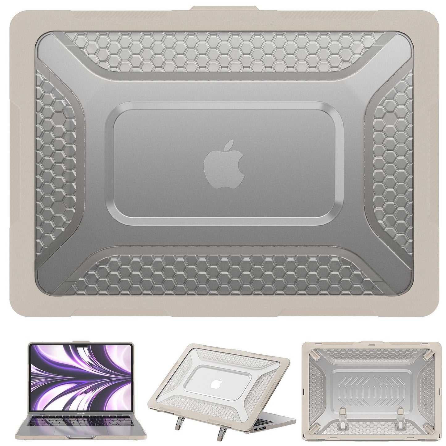 For MacBook Air 13 inch (2022) (M2 A2681) Protective Case Anti-Scratch Laptop Hard PC Case with Kickstand - Apricot