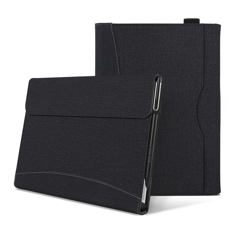 For Microsoft Surface Pro 9 Cloth Texture Splicing PU Leather Tablet Case Full Body Protection Folio Stand Cover with Wallet - Black