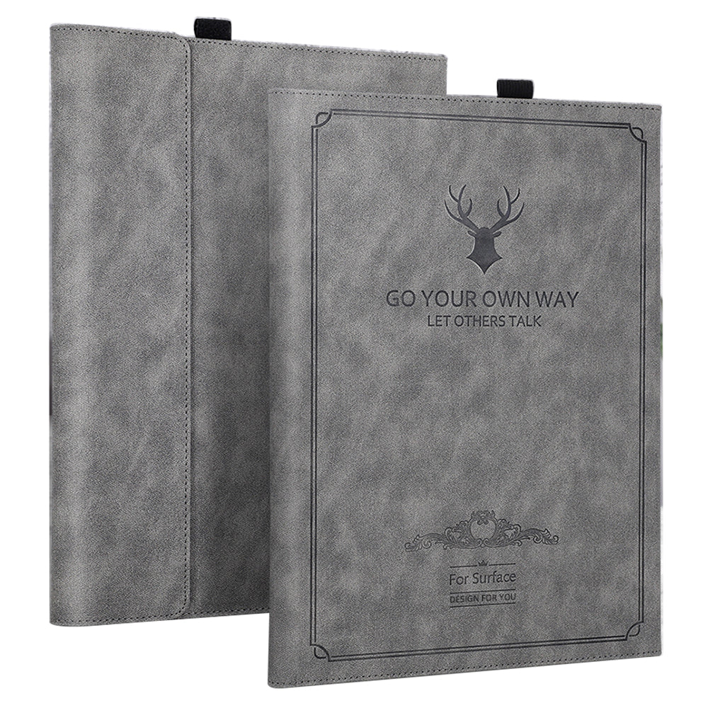 For Microsoft Surface Pro 9 Deer Head Design PU Leather+PC Anti-scratch Anti-drop Protective Case Support Stand Cover - Grey