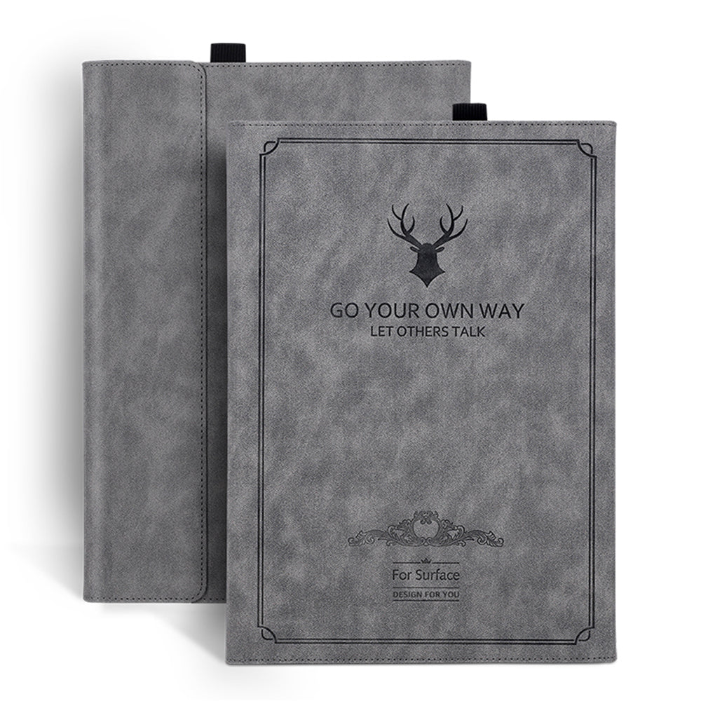 For Microsoft Surface Pro 9 Deer Head Design PU Leather+PC Anti-scratch Anti-drop Protective Case Support Stand Cover - Black