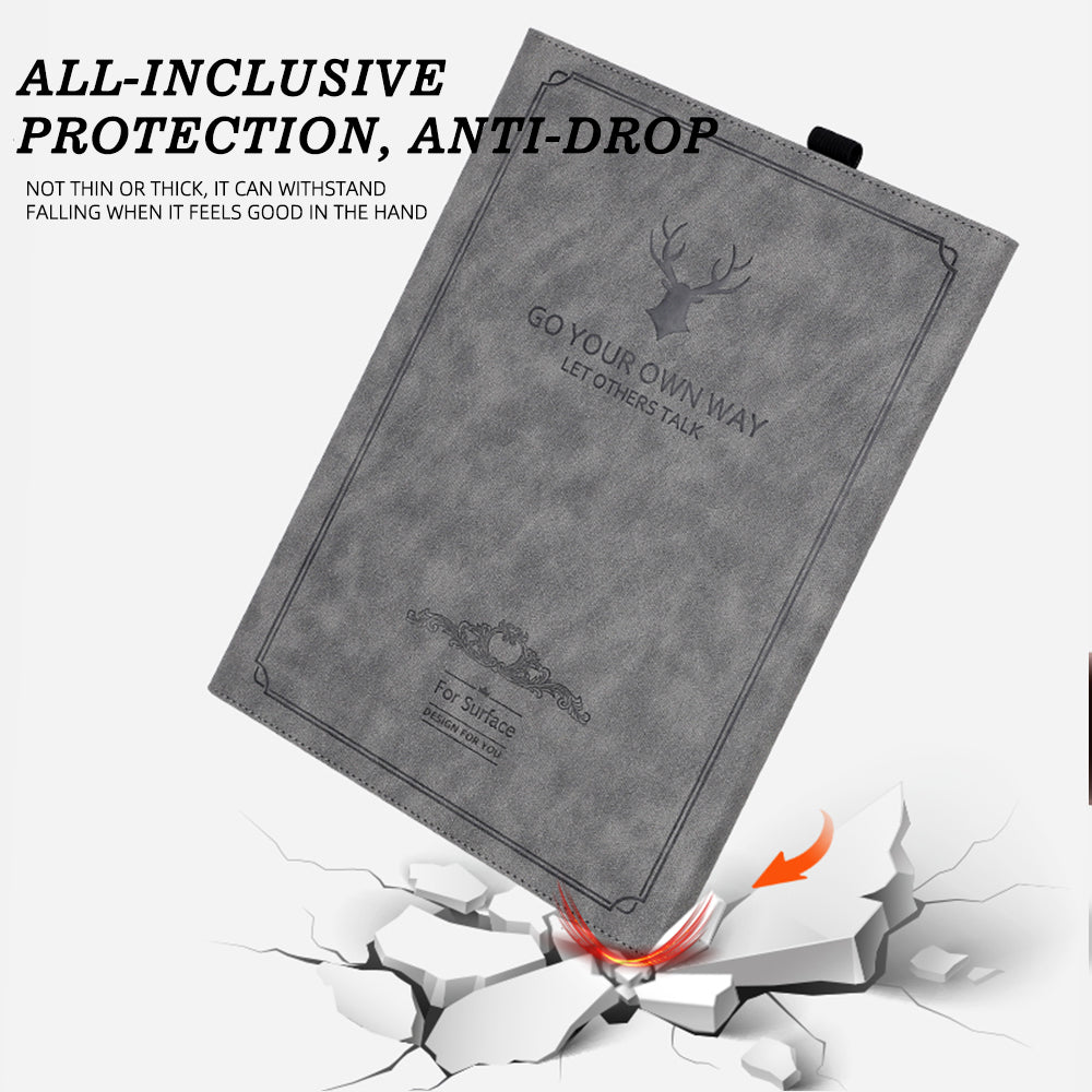 For Microsoft Surface Pro 9 Deer Head Design PU Leather+PC Anti-scratch Anti-drop Protective Case Support Stand Cover - Black