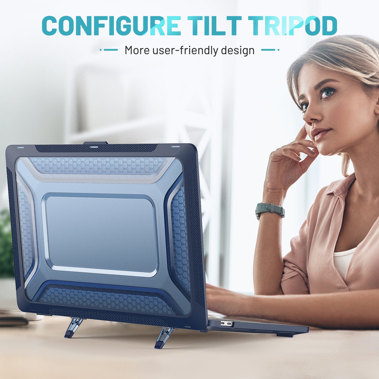 For MacBook Pro 16 inch (2019) A2141 Laptop Cover Dual Layer Hard PC Soft TPU Shell Case with Kickstand - Sapphire