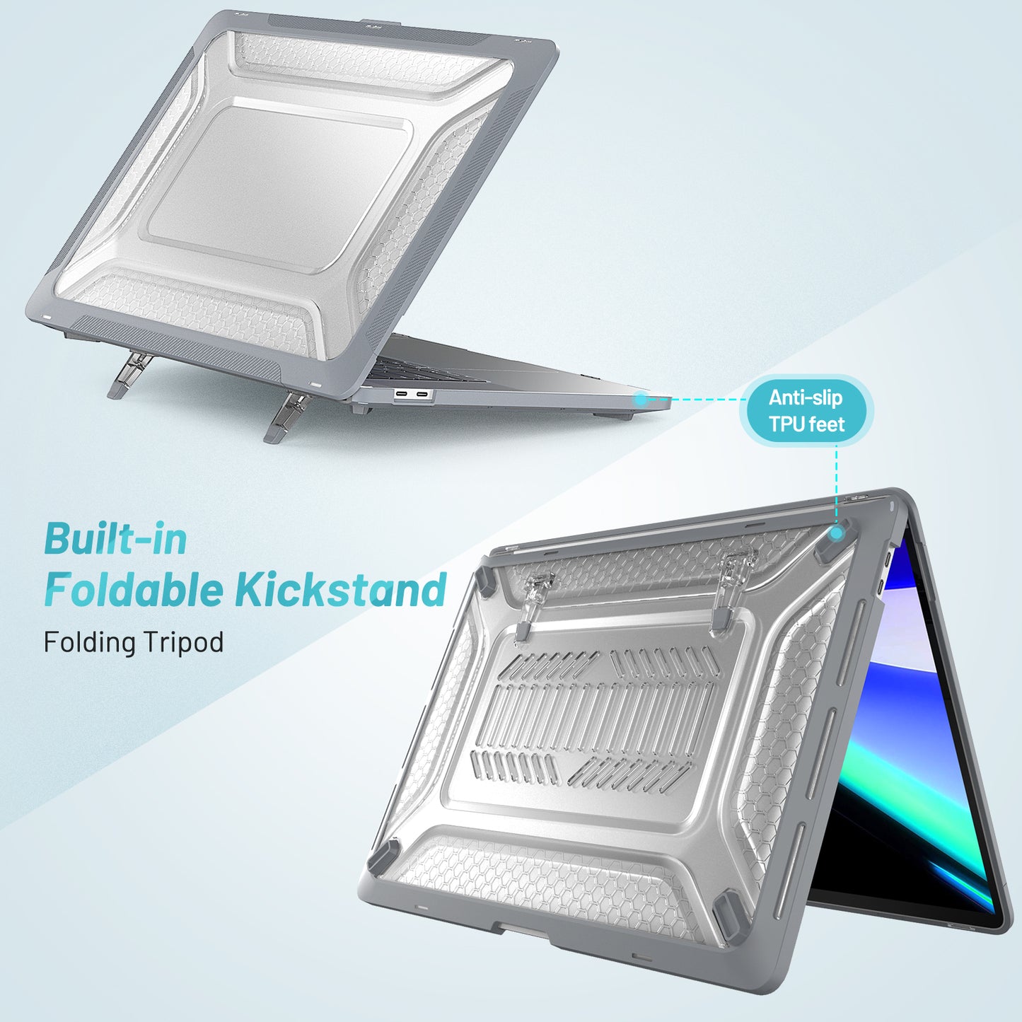 For MacBook Pro 16 inch (2019) A2141 Laptop Cover Dual Layer Hard PC Soft TPU Shell Case with Kickstand - Grey