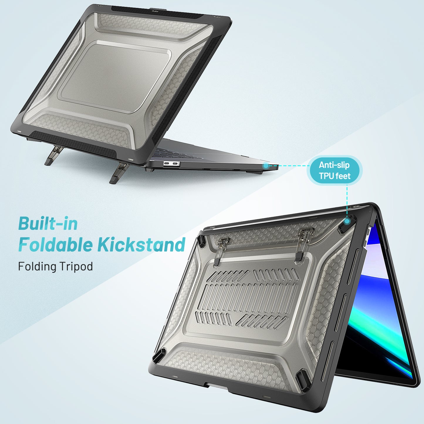 For MacBook Pro 16 inch (2019) A2141 Laptop Cover Dual Layer Hard PC Soft TPU Shell Case with Kickstand - Black