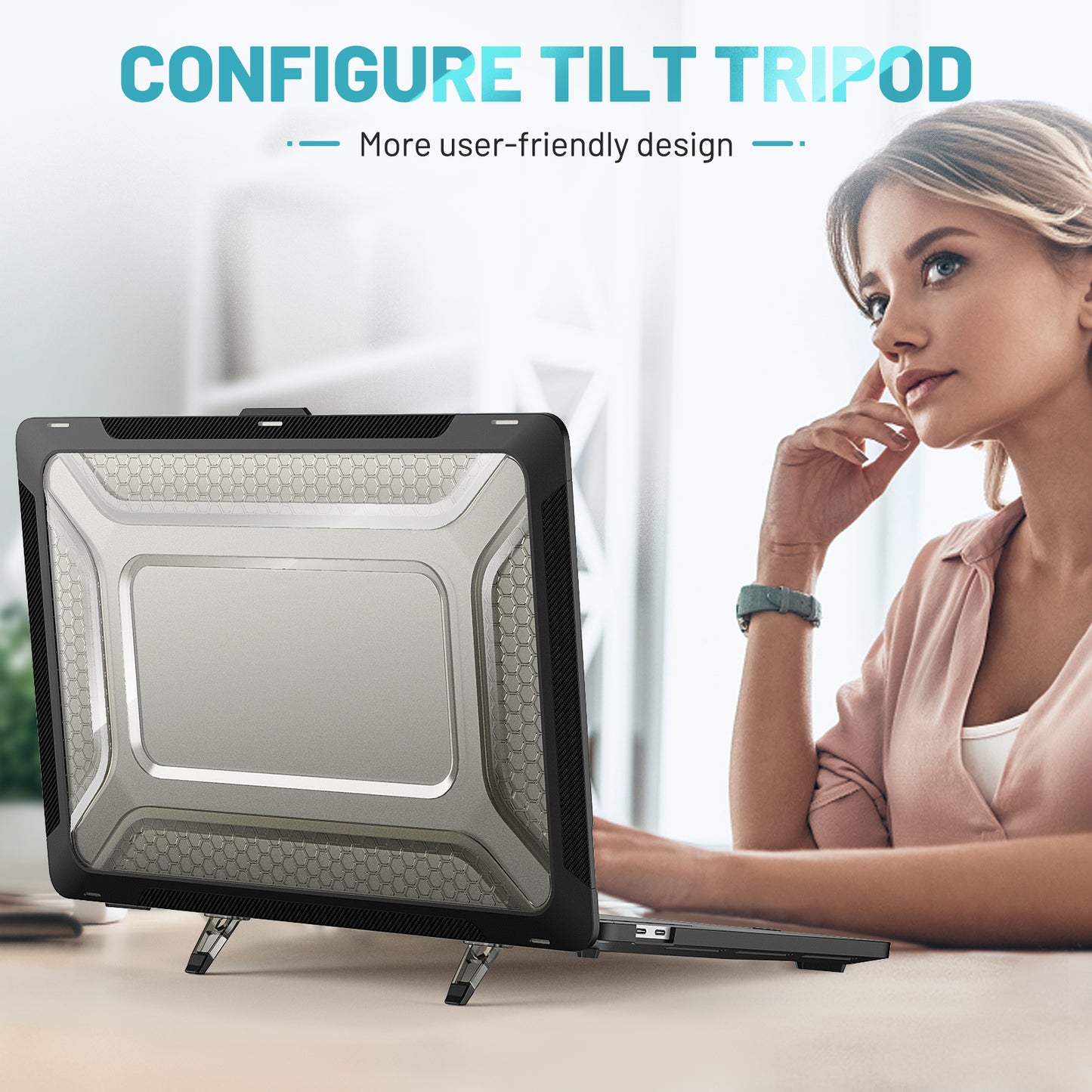 For MacBook Pro 16 inch (2019) A2141 Laptop Cover Dual Layer Hard PC Soft TPU Shell Case with Kickstand - Black