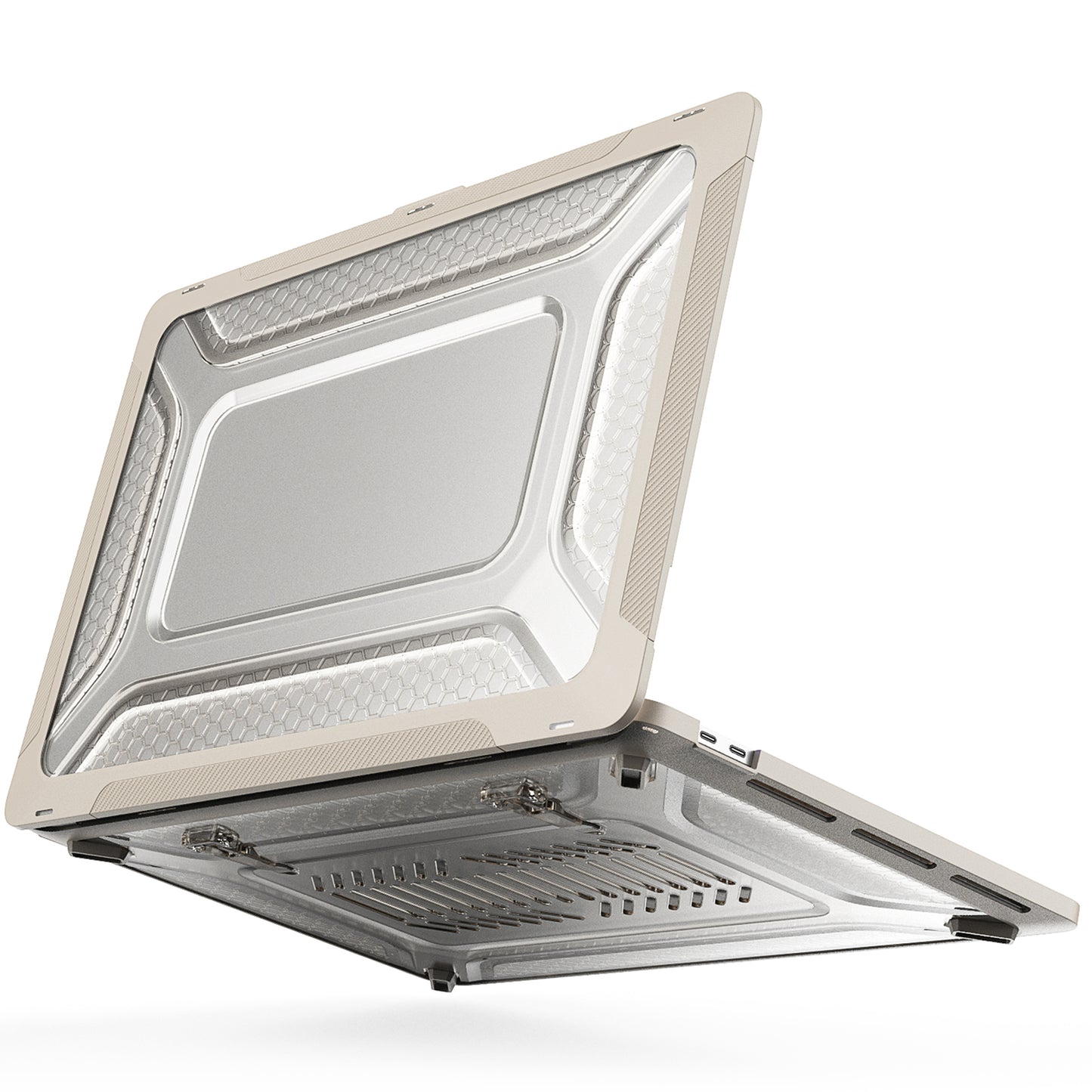 For MacBook Pro 16 inch (2019) A2141 Laptop Cover Dual Layer Hard PC Soft TPU Shell Case with Kickstand - Apricot