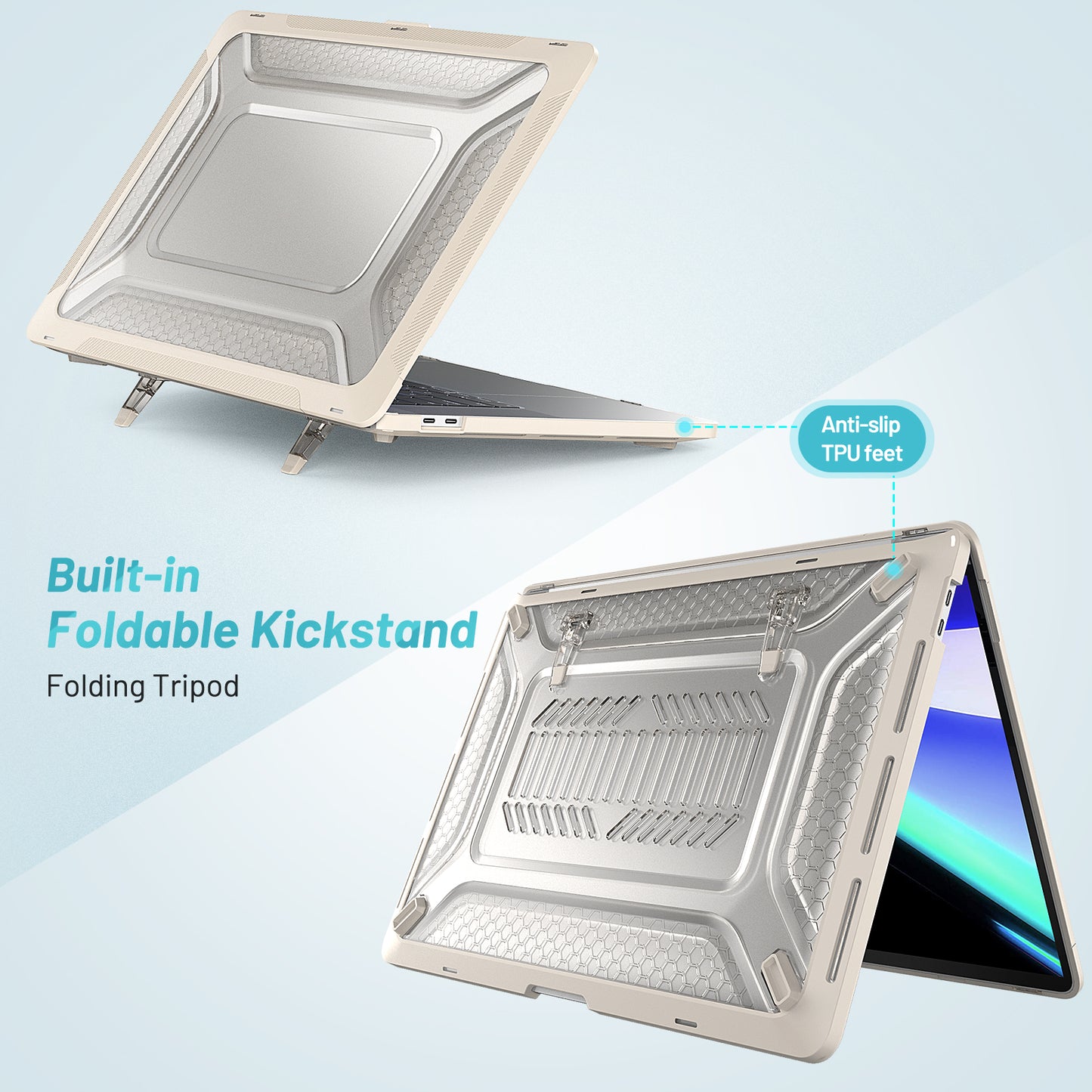 For MacBook Pro 16 inch (2019) A2141 Laptop Cover Dual Layer Hard PC Soft TPU Shell Case with Kickstand - Apricot