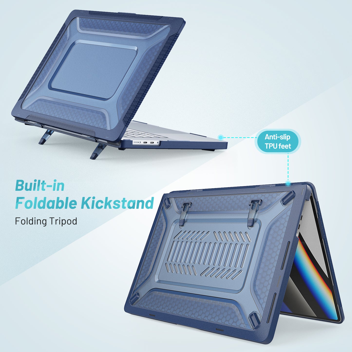For MacBook Pro 16 inch (2021) A2485 M1 Pro / M1 Max Kickstand Shockproof Laptop Case Hard PC Soft TPU Protective Cover - Sapphire
