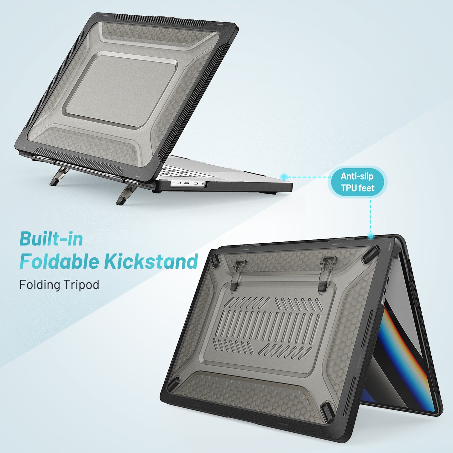 For MacBook Pro 16 inch (2021) A2485 M1 Pro / M1 Max Kickstand Shockproof Laptop Case Hard PC Soft TPU Protective Cover - Black