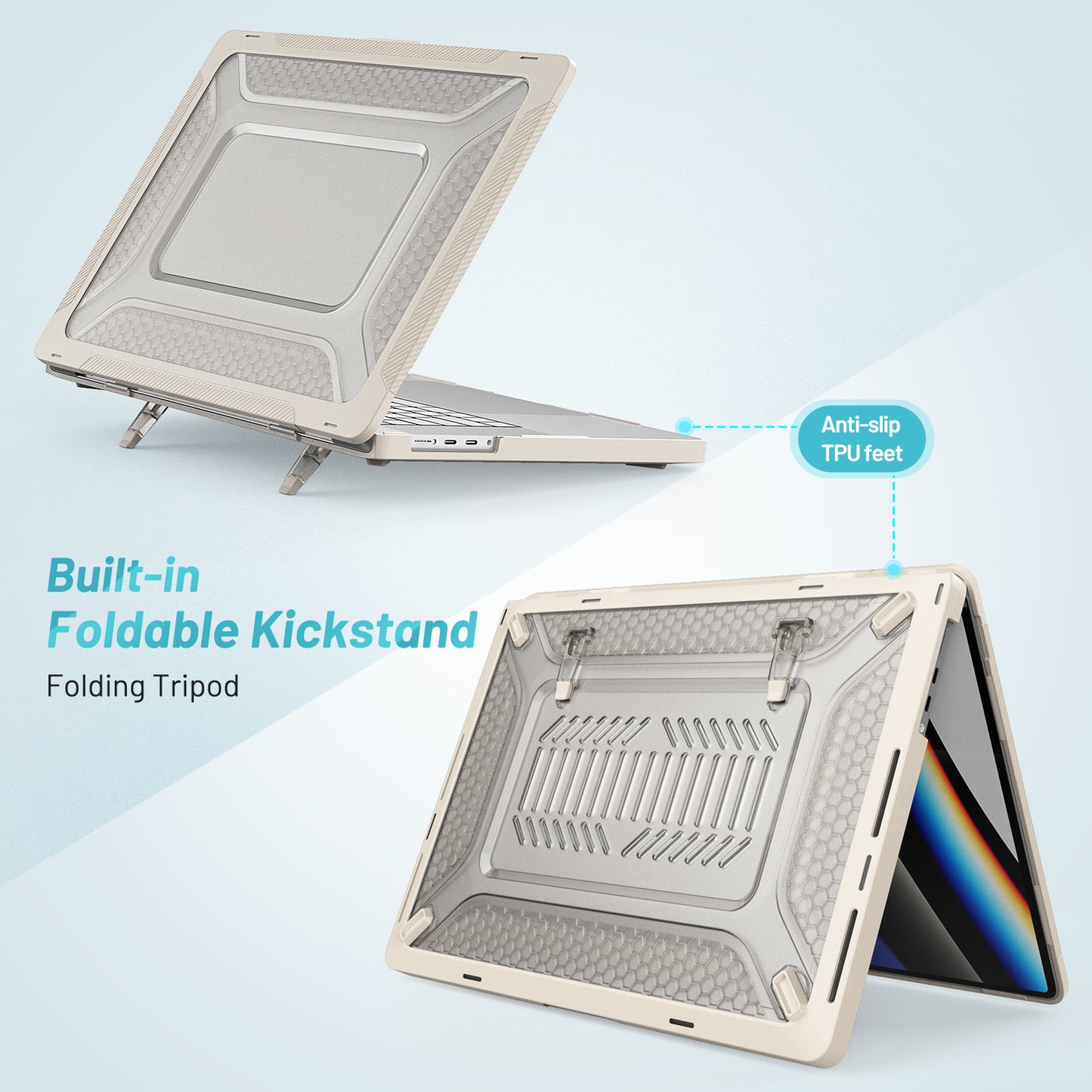 For MacBook Pro 16 inch (2021) A2485 M1 Pro / M1 Max Kickstand Shockproof Laptop Case Hard PC Soft TPU Protective Cover - Apricot