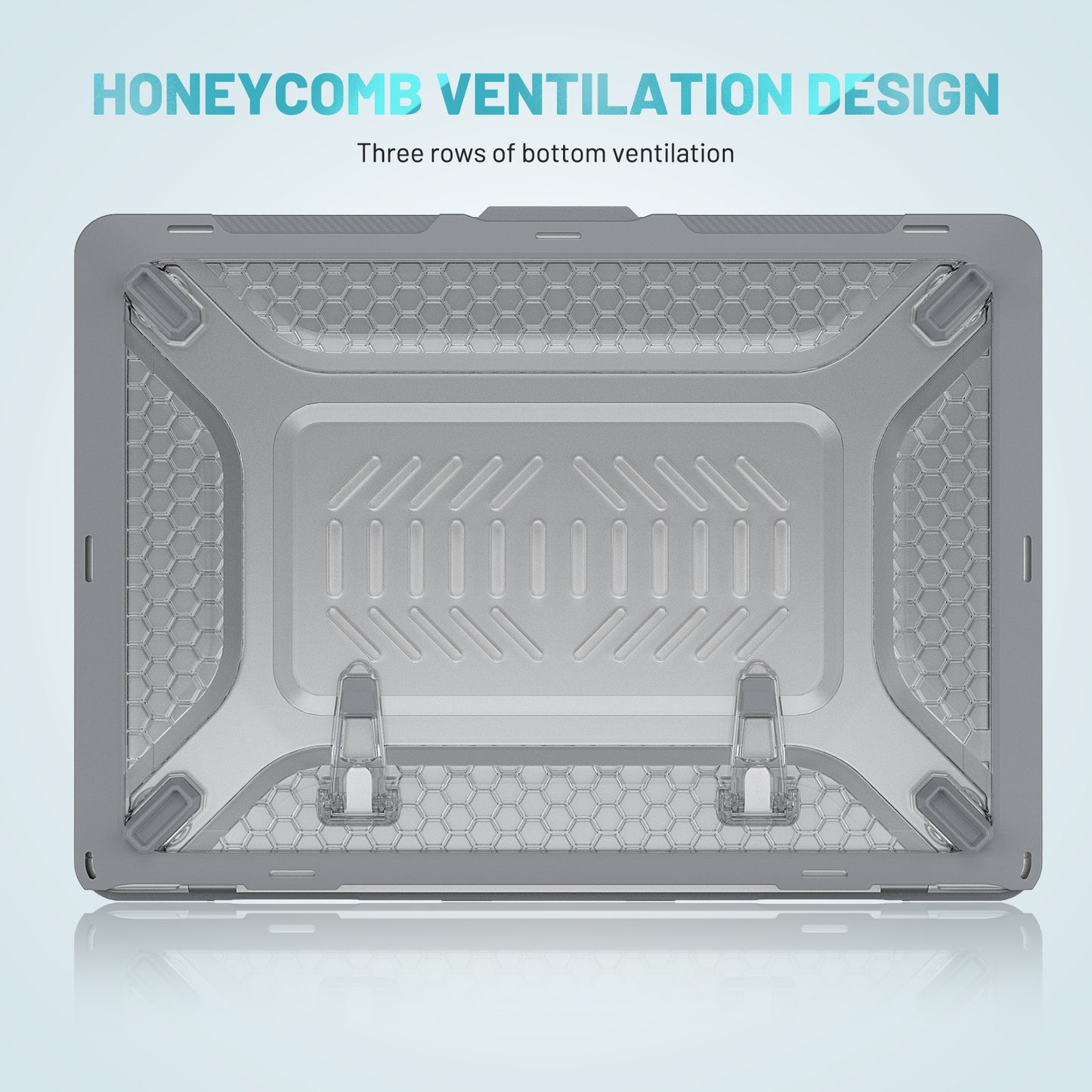 For MacBook Air 13 inch (2022) M2 A2681 Heat Dissipation Laptop Case Shockproof Hard PC Soft TPU Kickstand Cover - Grey