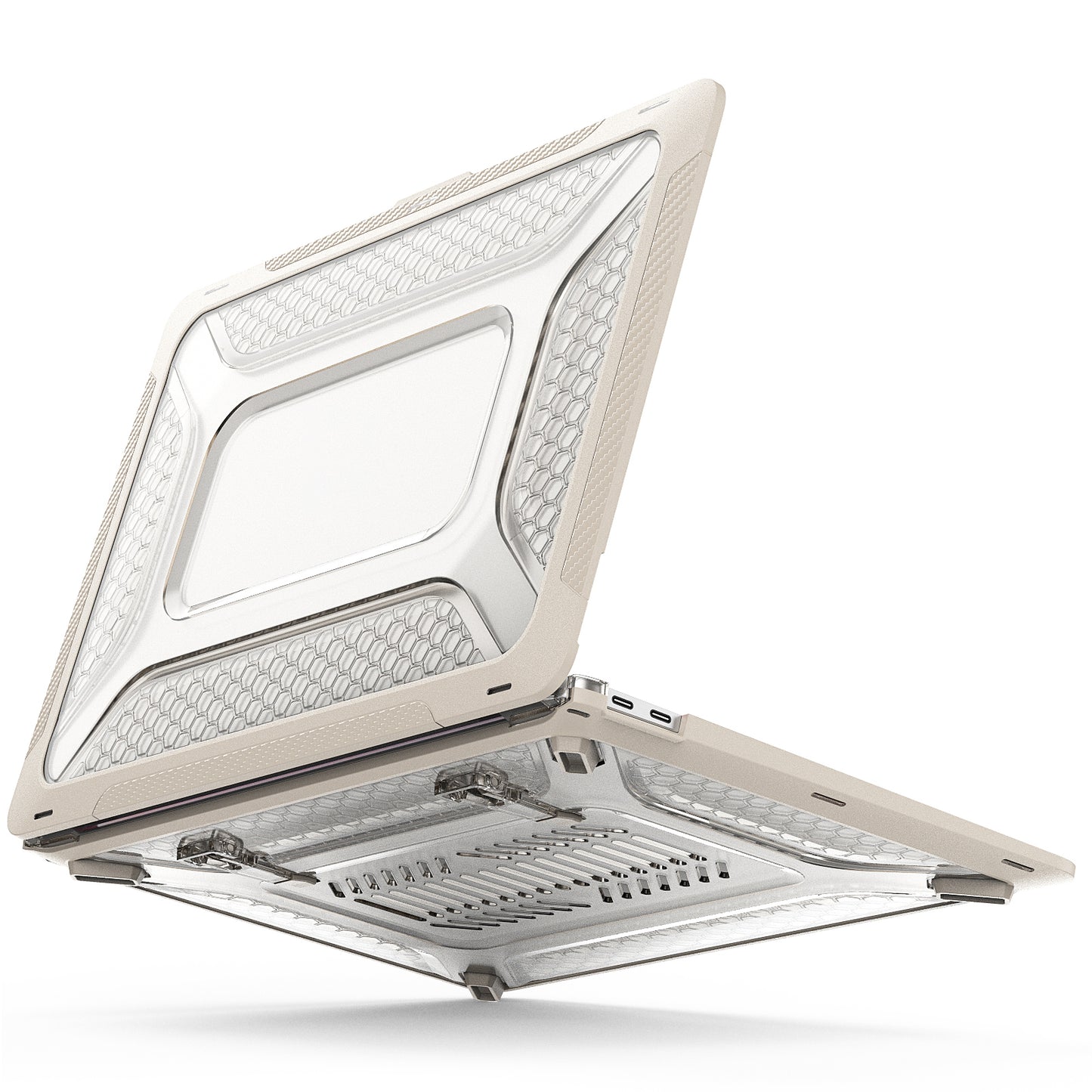 For MacBook Air 13 inch (2020) M1 A2337, A2179 / MacBook Air 13 inch (2018) A1932 Laptop Case Hard PC Soft TPU Kickstand Drop Tested Cover - Apricot