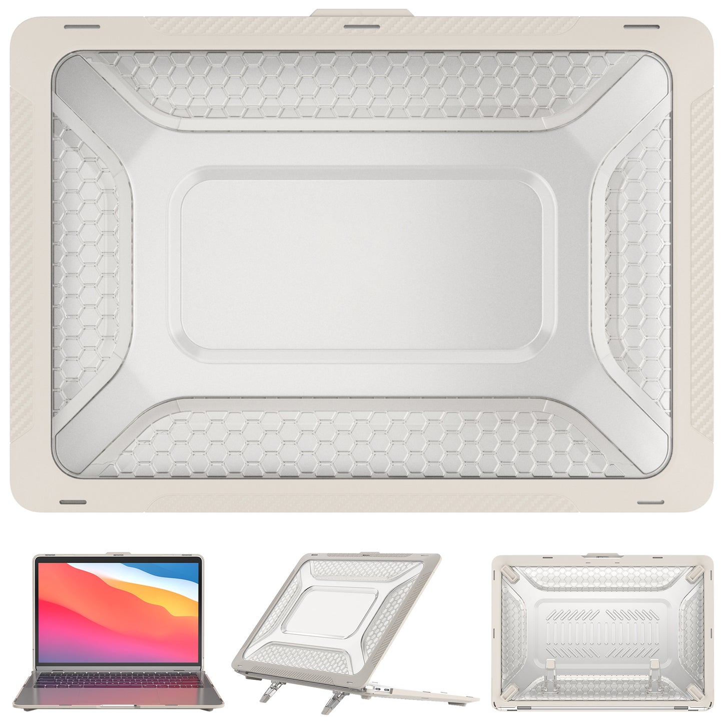 For MacBook Air 13 inch (2020) M1 A2337, A2179 / MacBook Air 13 inch (2018) A1932 Laptop Case Hard PC Soft TPU Kickstand Drop Tested Cover - Apricot