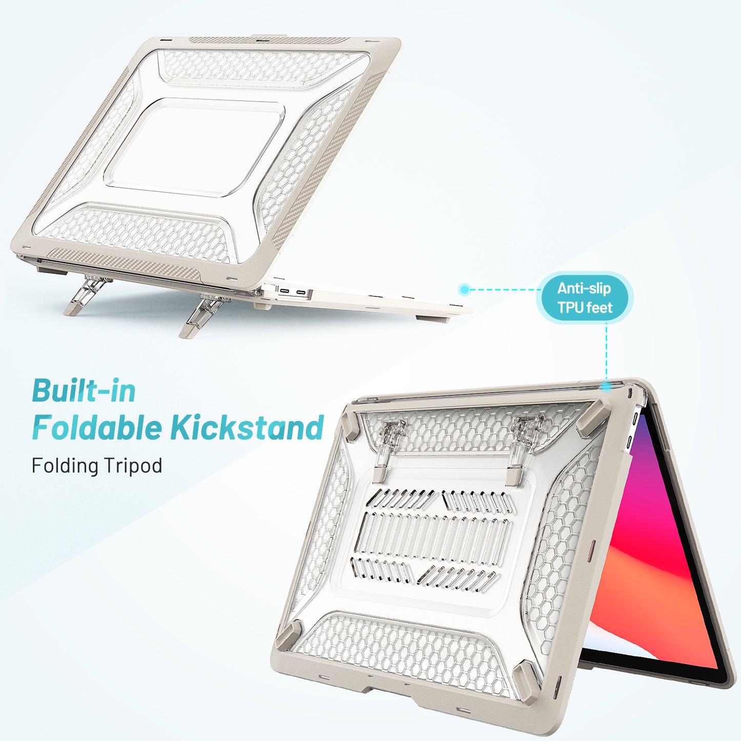 For MacBook Air 13 inch (2020) M1 A2337, A2179 / MacBook Air 13 inch (2018) A1932 Laptop Case Hard PC Soft TPU Kickstand Drop Tested Cover - Apricot