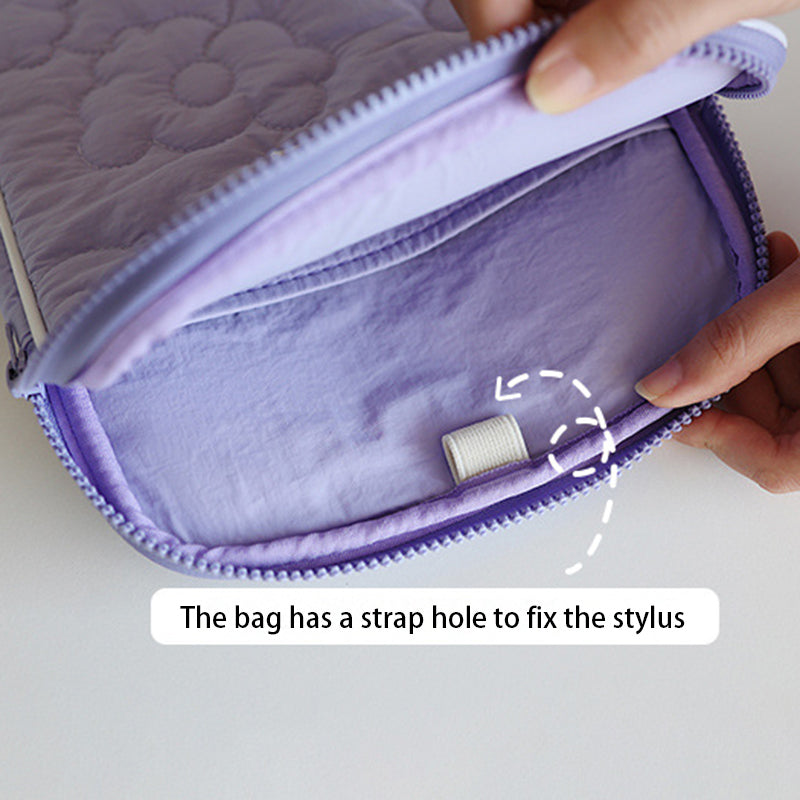 11 inch Tablet Sleeve Pouch Cute Flower Design Soft Anti-splash Tablet Zipper Protective Bag - Light Purple