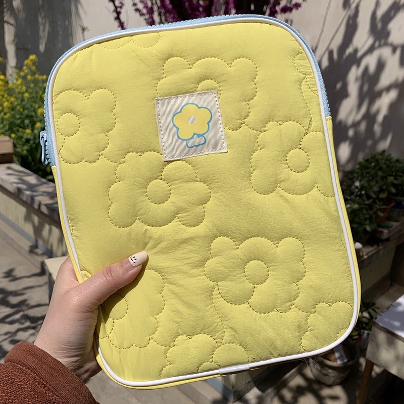 11 inch Tablet Sleeve Pouch Cute Flower Design Soft Anti-splash Tablet Zipper Protective Bag - Yellow
