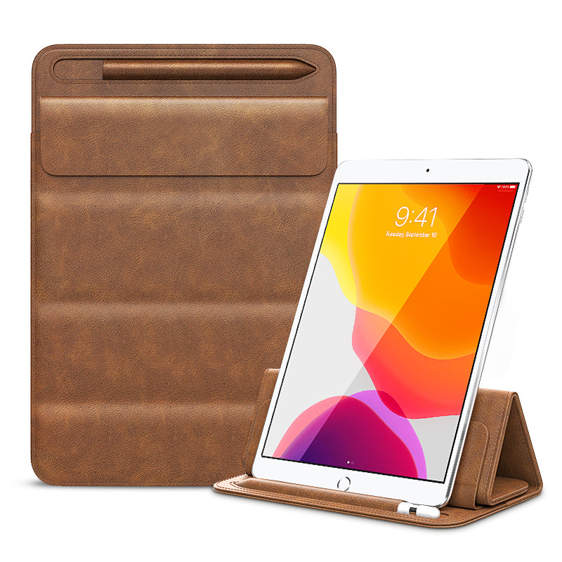 Universal Sleeve Bag for 9.7"-11" Tablets Carrying Case Portable Anti-Scratch Bag with Tri-fold Stand - Brown