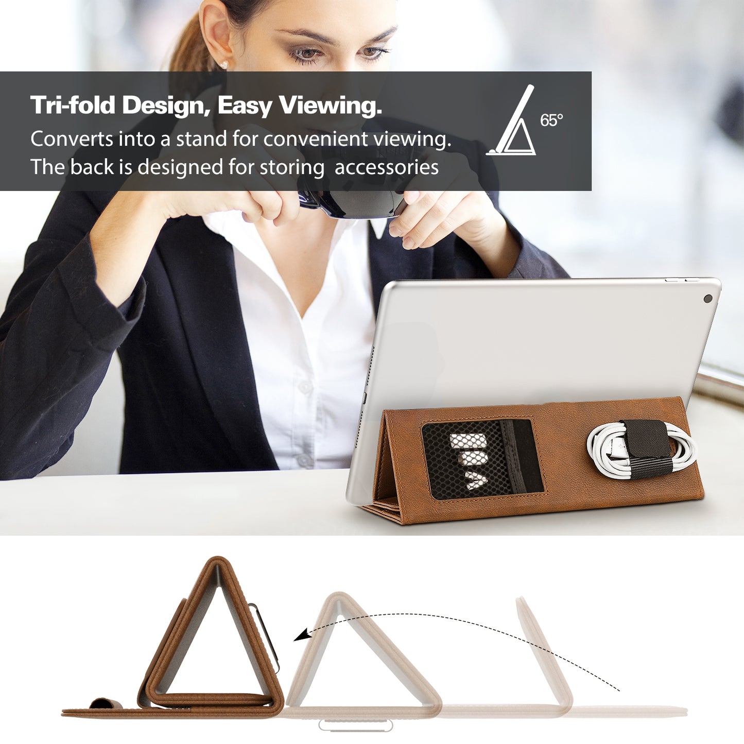 Universal Sleeve Bag for 9.7"-11" Tablets Carrying Case Portable Anti-Scratch Bag with Tri-fold Stand - Dark Brown