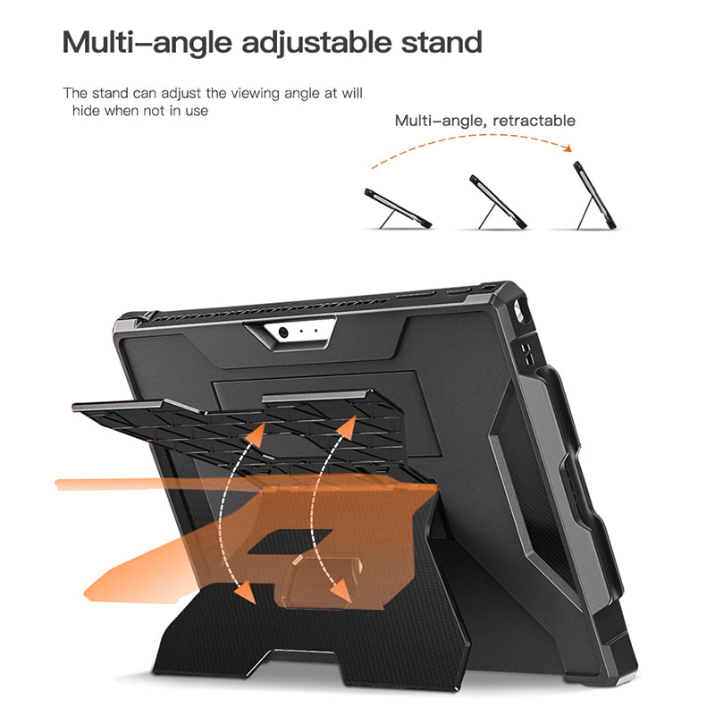 For Microsoft Surface Pro 4 / 5 / 6 / 7 Hard PC TPU Case Portable Carrying Case with Pencil Holder - Black