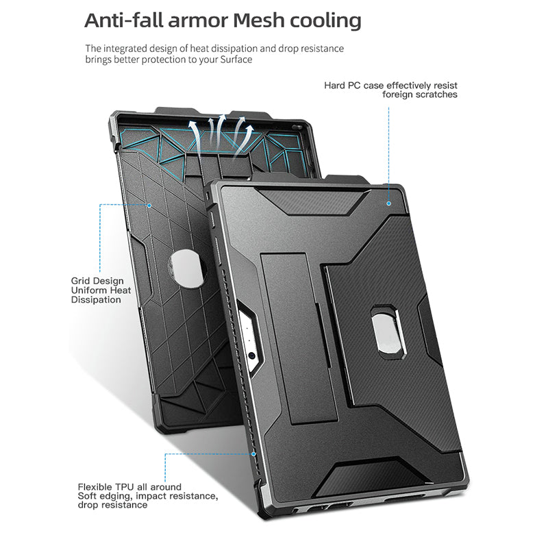 For Microsoft Surface Pro 4 / 5 / 6 / 7 Hard PC TPU Case Portable Carrying Case with Pencil Holder - Black