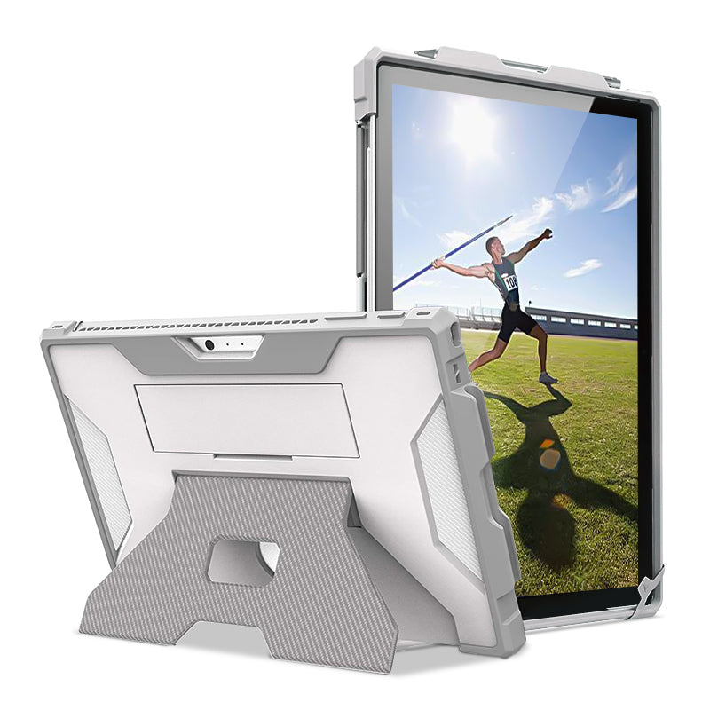 For Microsoft Surface Pro 4 / 5 / 6 / 7 Hard PC TPU Case Portable Carrying Case with Pencil Holder - Grey / White