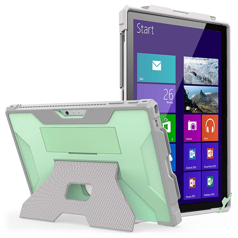 For Microsoft Surface Pro 4 / 5 / 6 / 7 Hard PC TPU Case Portable Carrying Case with Pencil Holder - Grey / Green