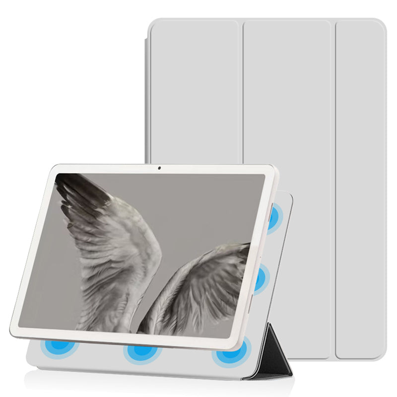 Uniqkart for Google Pixel Tablet PU Leather Magnetic Tablet Case Full Protection Trifold Stand Tablet Cover - White