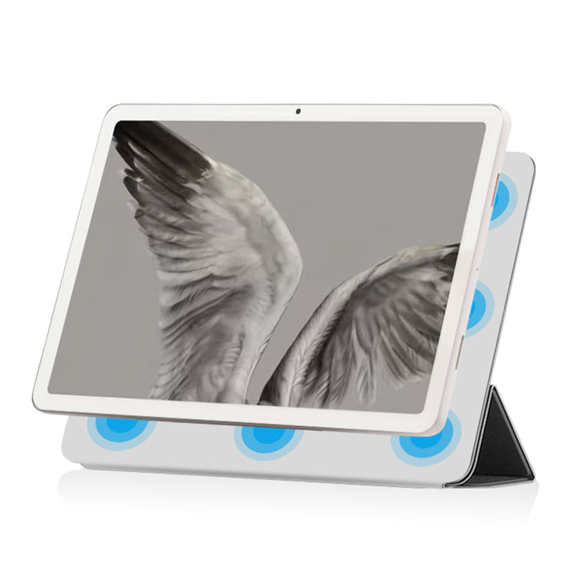 Uniqkart for Google Pixel Tablet PU Leather Magnetic Tablet Case Full Protection Trifold Stand Tablet Cover - White