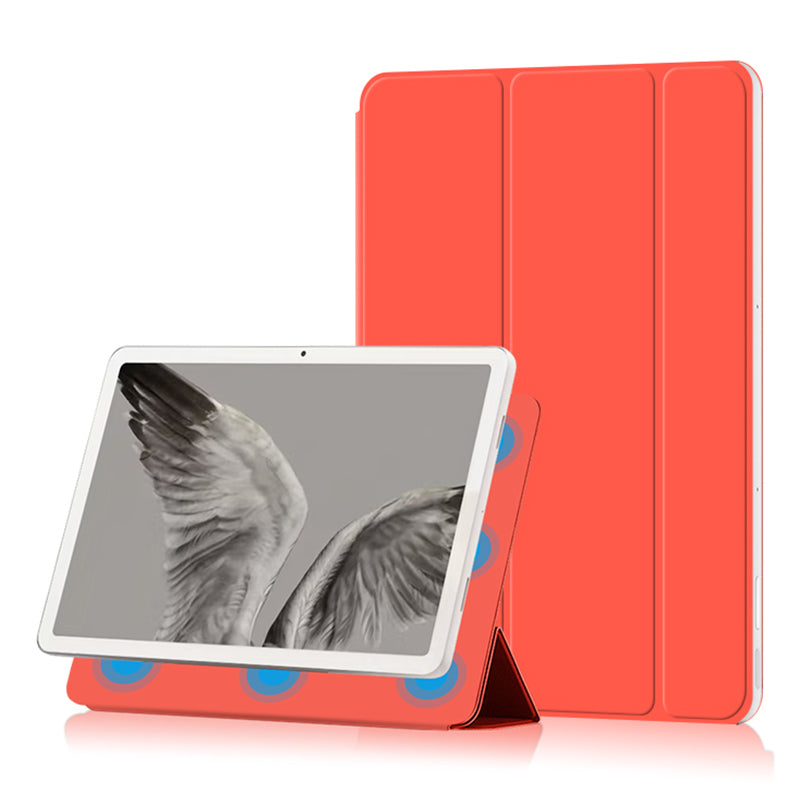 Uniqkart for Google Pixel Tablet PU Leather Magnetic Tablet Case Full Protection Trifold Stand Tablet Cover - Orange