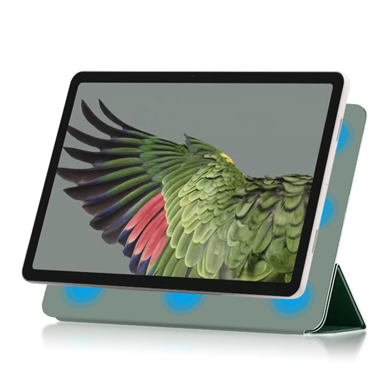 Uniqkart for Google Pixel Tablet PU Leather Magnetic Tablet Case Full Protection Trifold Stand Tablet Cover - Cyan