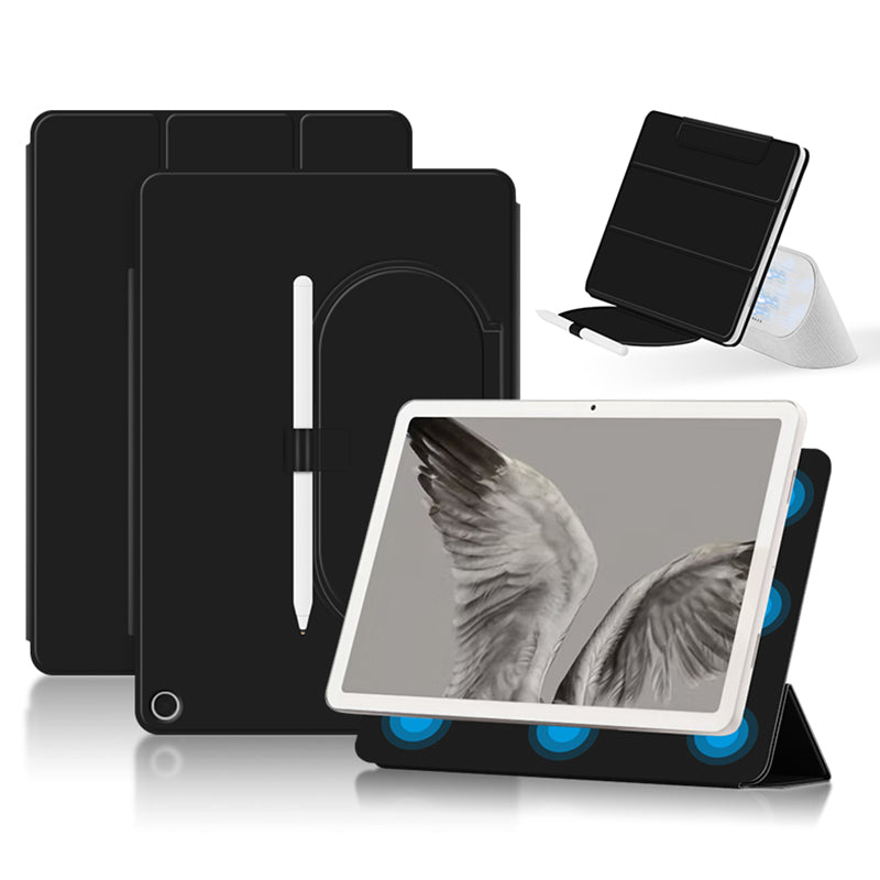 Uniqkart for Google Pixel Tablet Tri-fold Stand Cover PU Leather Magnetic Attachment Tablet Case - Black