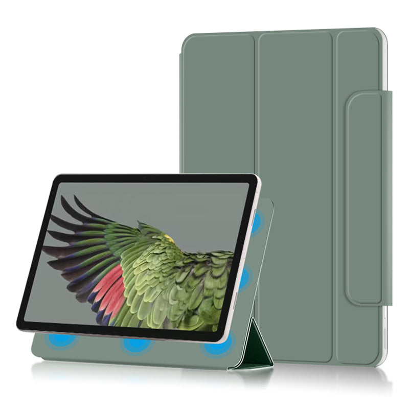 Uniqkart for Google Pixel Tablet Tri-fold Stand Cover PU Leather Magnetic Attachment Tablet Case - Green