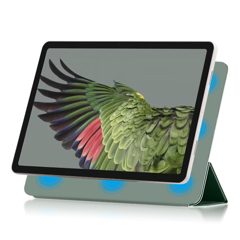 Uniqkart for Google Pixel Tablet Tri-fold Stand Cover PU Leather Magnetic Attachment Tablet Case - Green