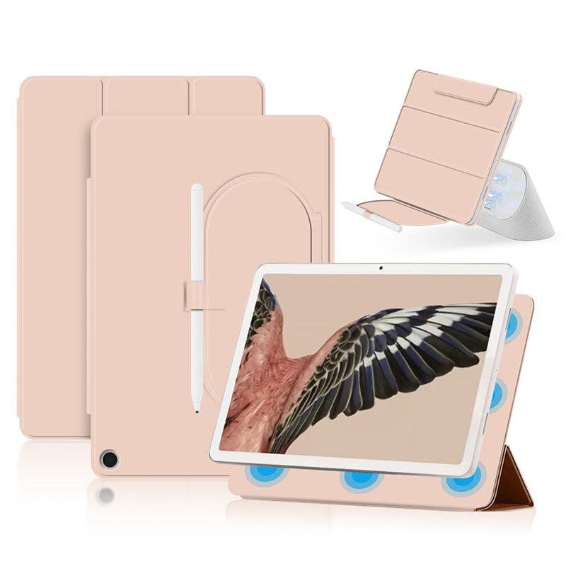 Uniqkart for Google Pixel Tablet Tri-fold Stand Cover PU Leather Magnetic Attachment Tablet Case - Pink