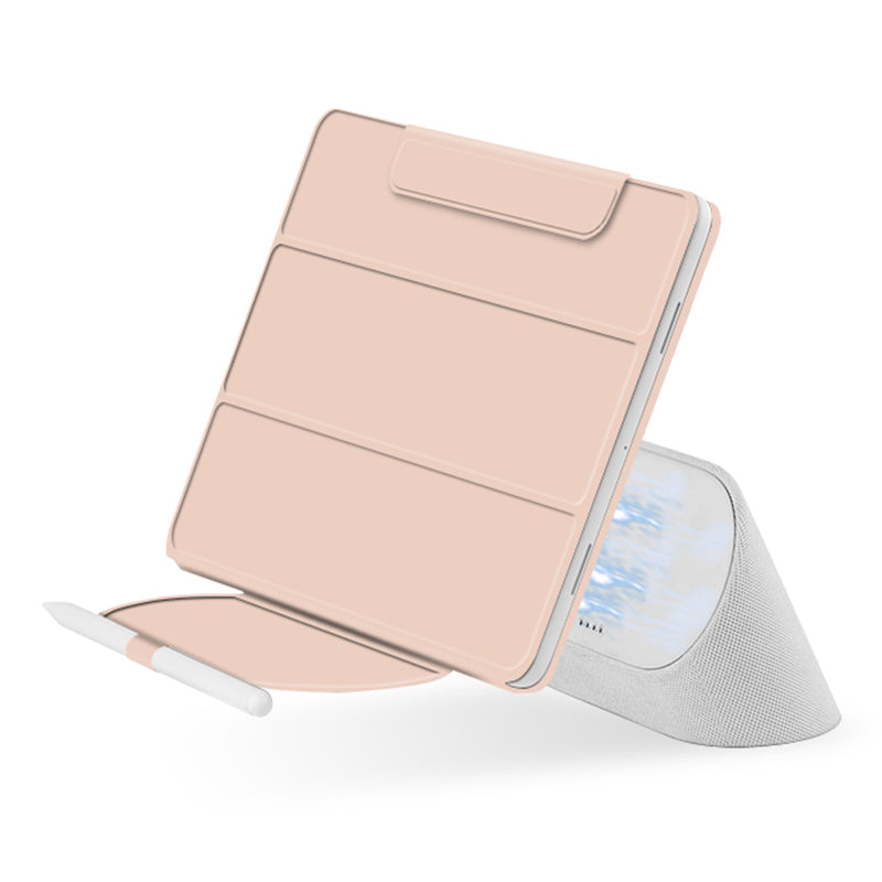 Uniqkart for Google Pixel Tablet Tri-fold Stand Cover PU Leather Magnetic Attachment Tablet Case - Pink