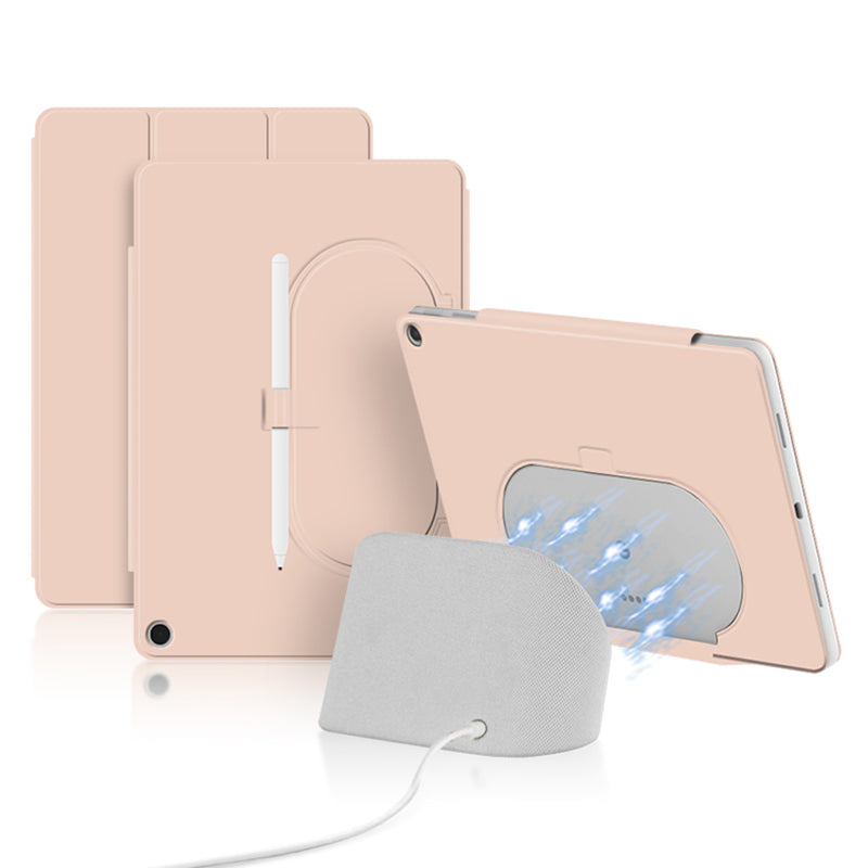 Uniqkart for Google Pixel Tablet Tri-fold Stand Cover PU Leather Magnetic Attachment Tablet Case - Pink